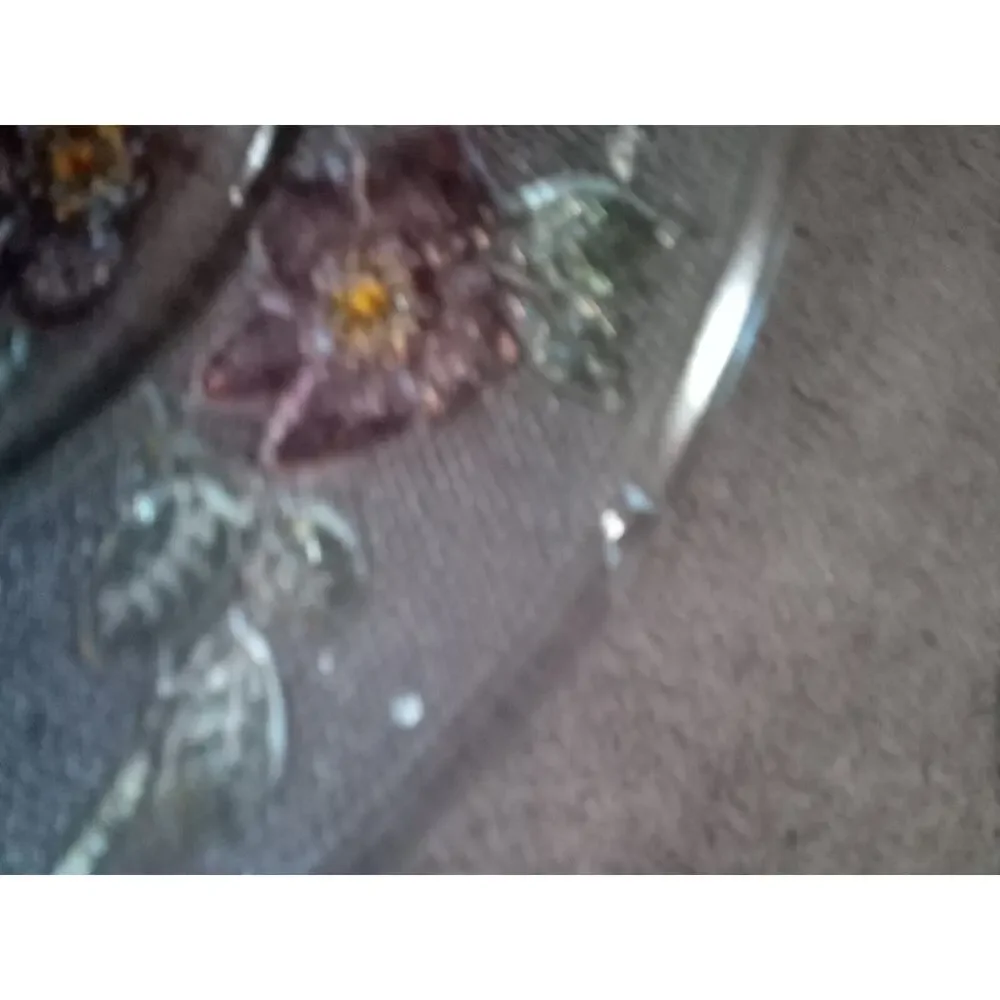 Vtg Rerverse Pressed Glass Plates~CLEAR with colored Flowers 8 1/4